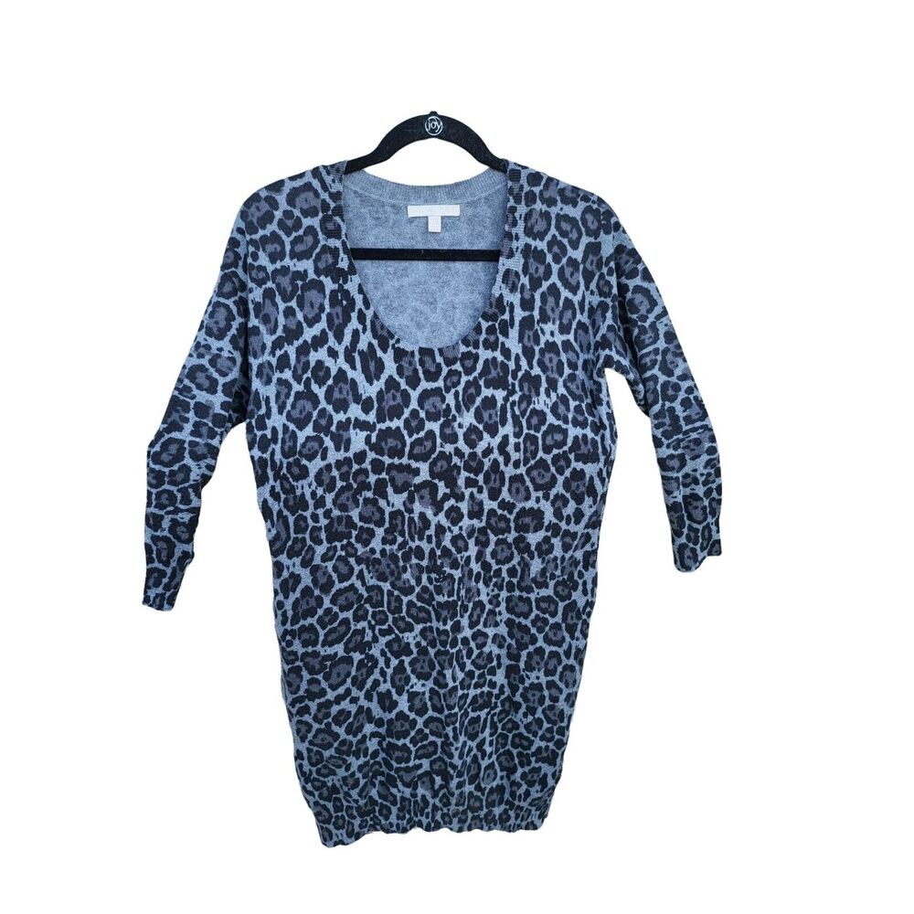 Banana Republic Dress Small Womens Grey Black Animal Print Crew Neck Long Sleeve